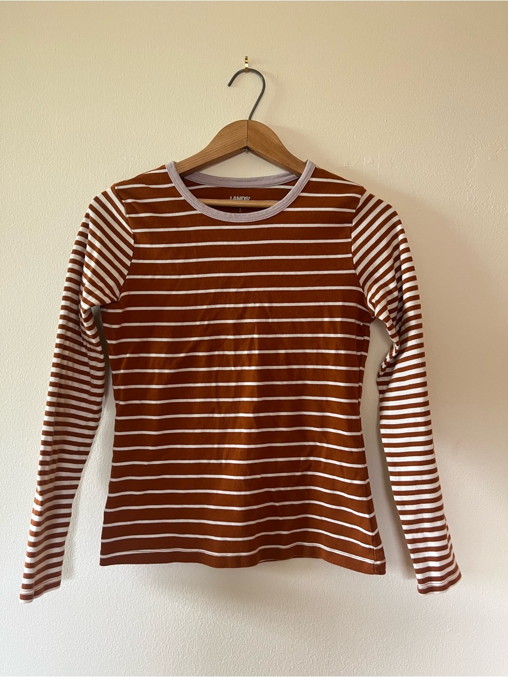 Lands' End Rust and White Striped Long Sleeve Tee